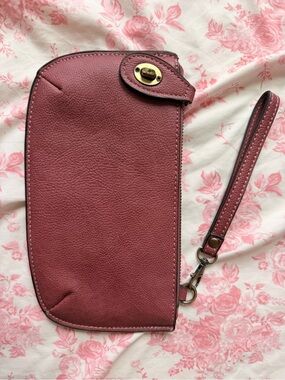 Joy Susan Rose Pink Leather Wristlet with Gold Hardware